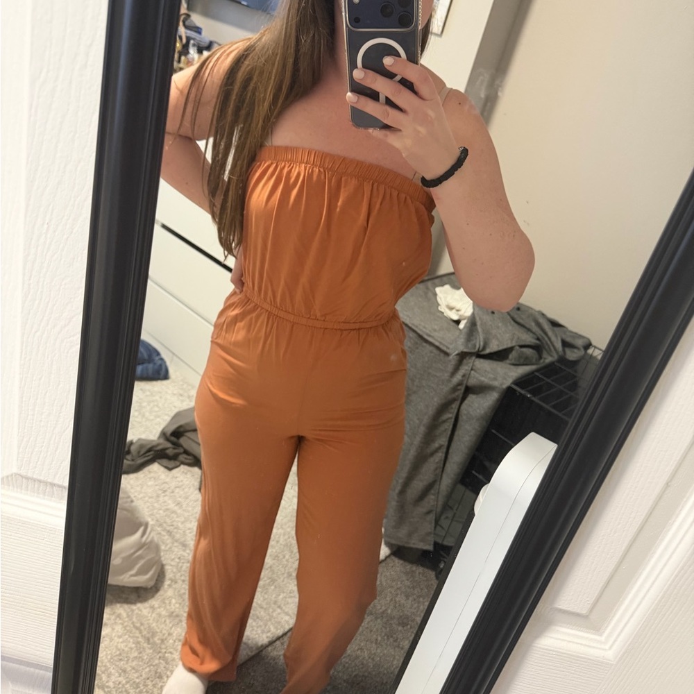 Forever 21 Strapless Rust-Colored Jumpsuit